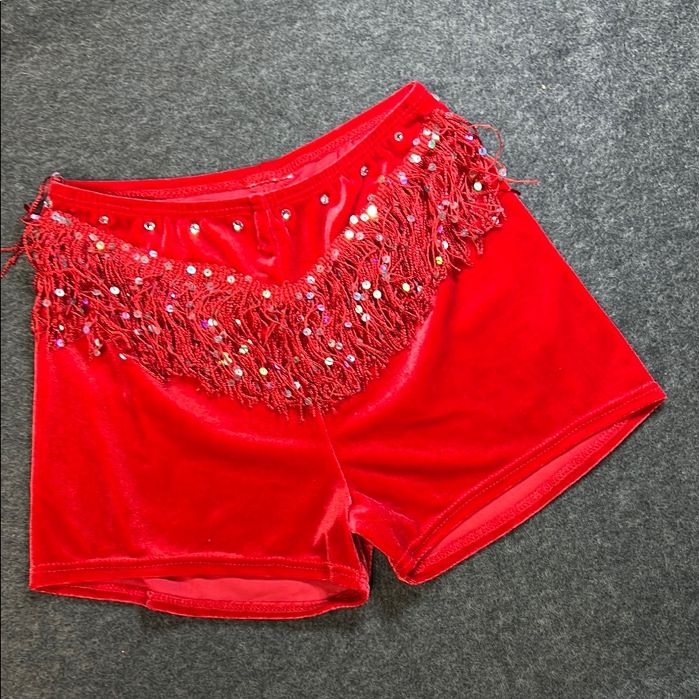 Velvet Sequin Rhinestone Spangly Fringe Dance Costume Shorts M/C NWOT